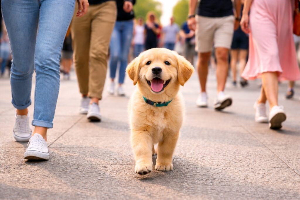 Kiskutya tanítása szocializációban.